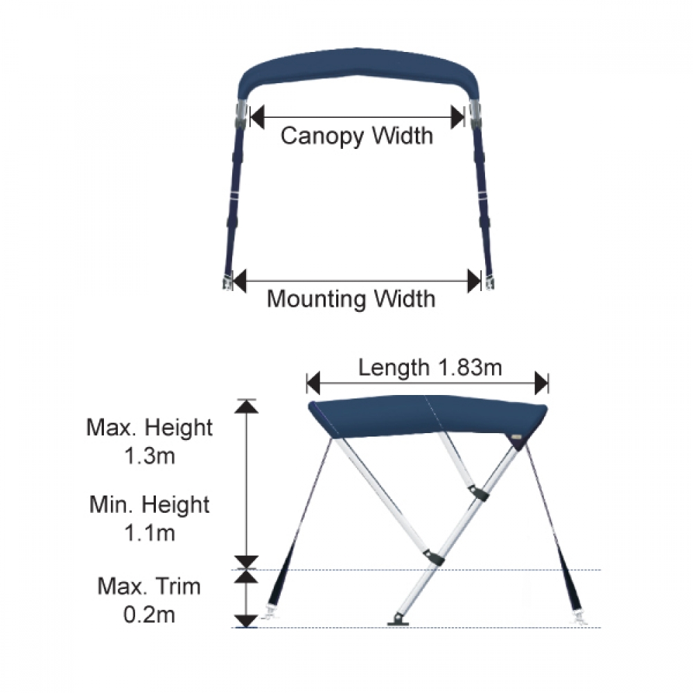3 Stangen Bimini "Oceansouth" Breite 190-210cm