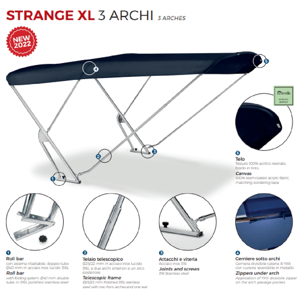 Bimini mit Geräteträger "Strange XL". Breite 170cm